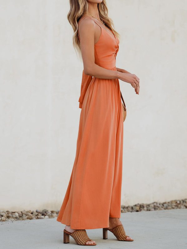 Women Casual Dress Beach Sleeveless V Neck Summer Cutout Spaghetti Straps Formal Maxi Sun Dresses