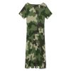 Green Camouflage Seamless Women's Midi Dress Short Sleeve Dresses V Neck Sundress Casual Summer