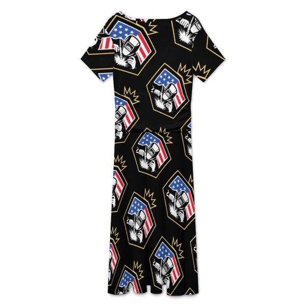 Welding U.S.A. Welder Flag Women's Midi Dress Short Sleeve Dresses V Neck Sundress Casual Summer