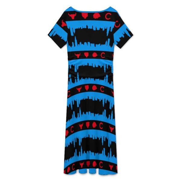 Chicago Flag Skyline Sports Painting Women's Midi Dress Short Sleeve Dresses V Neck Sundress Casual Summer