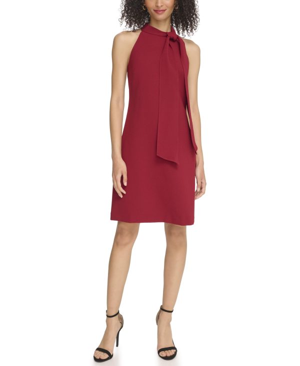 Women's Sleeveless Halter Tie Neck Shift Mini Dress