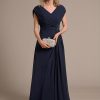 Women's Cap Sleeves Mother of The Bride Dress 2025 Chiffon Long Ruched A Line Formal Dresses YZTS122