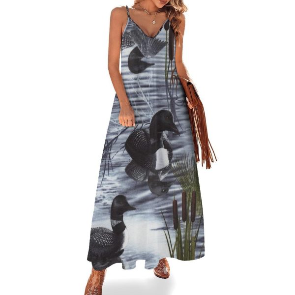 Loons Duck Maxi Dress for Women Summer Casual Sleeveless V Neck Spaghetti Dresses