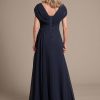 Women's Cap Sleeves Mother of The Bride Dress 2025 Chiffon Long Ruched A Line Formal Dresses YZTS122
