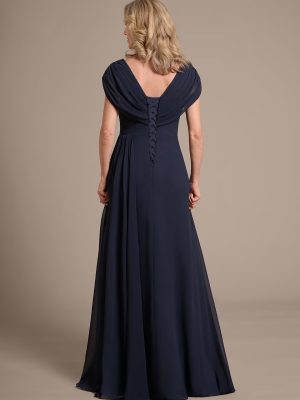 Women's Cap Sleeves Mother of The Bride Dress 2025 Chiffon Long Ruched A Line Formal Dresses YZTS122