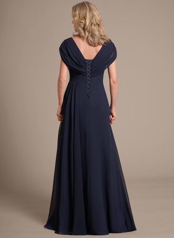 Women's Cap Sleeves Mother of The Bride Dress 2025 Chiffon Long Ruched A Line Formal Dresses YZTS122