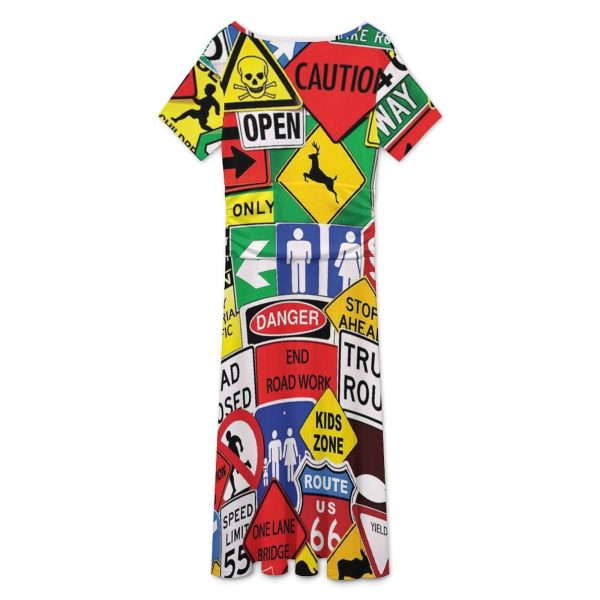 Road Traffic Sign Women's Midi Dress Short Sleeve Dresses V Neck Sundress Casual Summer