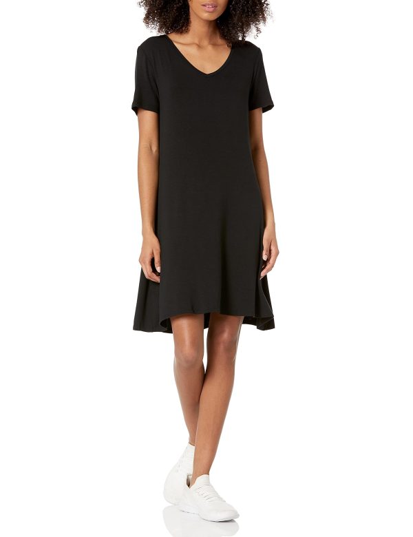 Women's Regular Short-Sleeve V-Neck Swing Dress