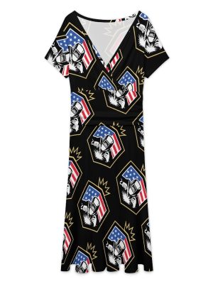 Welding U.S.A. Welder Flag Women's Midi Dress Short Sleeve Dresses V Neck Sundress Casual Summer
