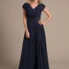 Women's Cap Sleeves Mother of The Bride Dress 2025 Chiffon Long Ruched A Line Formal Dresses YZTS122