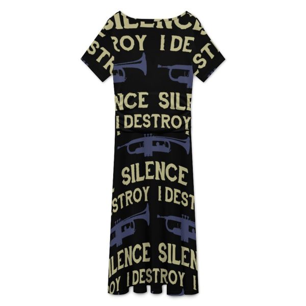 I Destroy Silence Trumpet Women's Midi Dress Short Sleeve Dresses V Neck Sundress Casual Summer