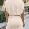 Womens 2024 Summer Dress Drawstring Cap Sleeve Crew Neck Wrap Bodycon Dresses Mini Short Dress