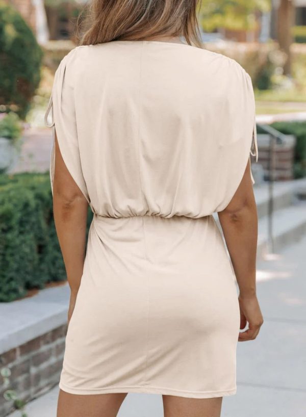 Womens 2024 Summer Dress Drawstring Cap Sleeve Crew Neck Wrap Bodycon Dresses Mini Short Dress