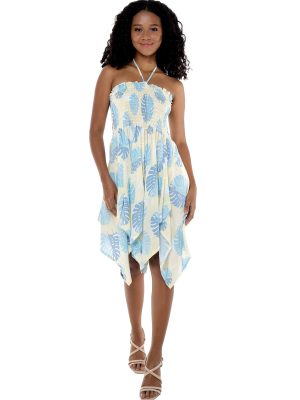 Matchable Couple Hawaiian Luau Shirt or Fairy Dress in Pacific Palm Cream