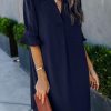 Shift Dress for Women V Neck Short Sleeves Solid Color Casual Flowy Summer Dresses(S-2XL)