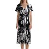 U.S.A. Flag with EMS Star of Life Women's Midi Dress Short Sleeve Dresses V Neck Sundress Casual Summer