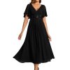 Women's Cocktail Dresses V Neck A-Line Elastic High Waist Wedding Guest Evening Party Maxi Dress 02093