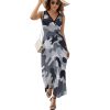 Gray Camouflage Womens Sleeveless Dress V-Neck Maxi Tank Dress Sundress
