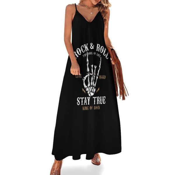 Rock&roll Maxi Dress for Women Summer Casual Sleeveless V Neck Spaghetti Dresses