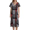 U.S.A. Flag Lacrosse Women's Midi Dress Short Sleeve Dresses V Neck Sundress Casual Summer