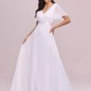 Women's Classic Chiffon Short Sleeve Pleated V-Neck Floor Length Bridesmaid Dresses 09890
