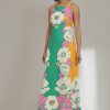 Women's Bold Colorful Fun Printed Georgette Maxi Dress