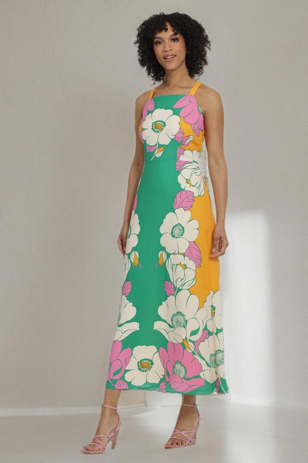 Women's Bold Colorful Fun Printed Georgette Maxi Dress