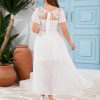 Women's Plus Size Lace Maxi Dress Short Sleeve V Neck Flowy Empire Waist Smocked Back Wedding Guest Dress