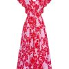 Womens 2025 Floral Summer V-Neck Ruffle Sleeve Empire Waist A-Line Casual Maxi Tiered Dress with Pockets