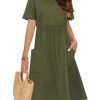 Womens Summer Midi Dress Casual Short Sleeve A-Line Cotton Linen Dress Flowly Beach Tunic Sundresses with Pockets 2025