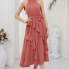 Women's 2024 Summer Sleeveless Halter Neck Ruffle Hem Split Flowy Swing Long Midi Dress with Belt