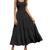 Women's 2025 Casual Loose Plain Maxi Sundress Smocked Tank Dress Sleeveless Summer Beach Tiered Long Dresses