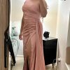 Women's One Shoulder Wrap Bridesmaid Dresses Long with Slit Pleats Satin Mermaid Formal Wedding Party Gowns YZTS083