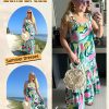 Women's 2025 Summer Sleeveless Floral Print Maxi Dress Strap Square Neck Beach Sun Dress