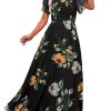Simplee Womens Summer Floral Casual Maxi Dresses Flutter Short Sleeve Crew Neck Smocked Chiffon Boho Flowy Dress