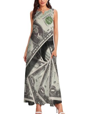 Bills Cash Dollars Women's Maxi Dress Summer Sleeveless Casual Long Dresses with Pockets