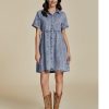 Denim Dress for Women Babydoll Tiered Short Sleeve Button Down Jean Shirt Dresses