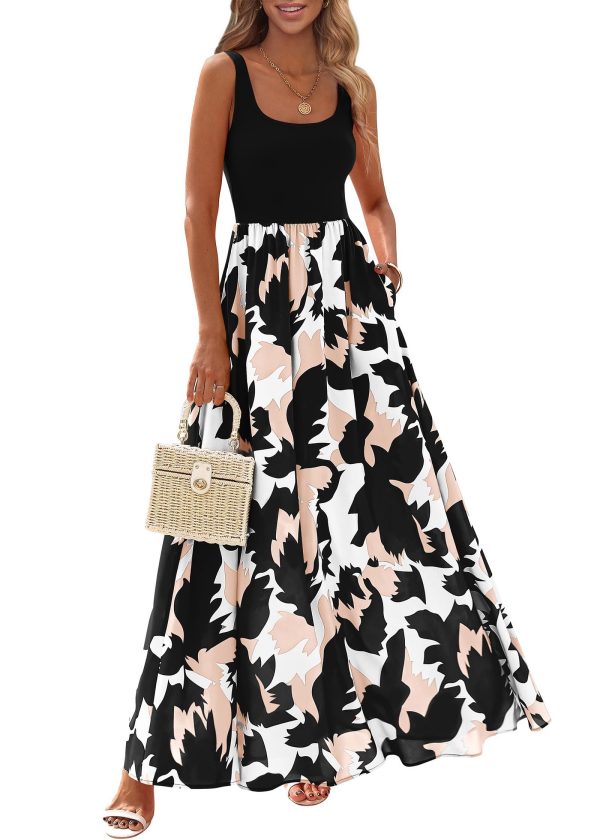 Women Summer Sleeveless Boho Floral Maxi Dress 2025 Scoop Neck Tank A Line Flowy Beach Wedding Vacation Sundress
