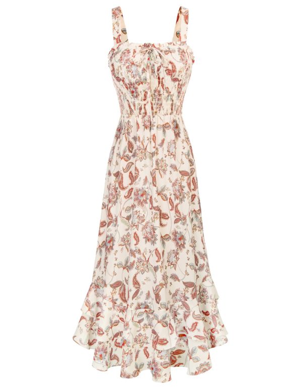 Women's 2025 Summer Floral Boho Dress Square Neck Strapped Swing A Line Sundress Beach Long Maxi Outfits