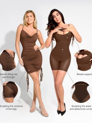Corset Dress - Summer Club Outfits for Women Built in Bra Shapewear Drawstring Adjustable Ruched Mini Dresses