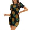 Down Pineapple Mini Sexy Dress for Women Bodycon Short Sleeve Summer Party Club Dresses
