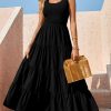Women's 2025 Casual Loose Plain Maxi Sundress Smocked Tank Dress Sleeveless Summer Beach Tiered Long Dresses
