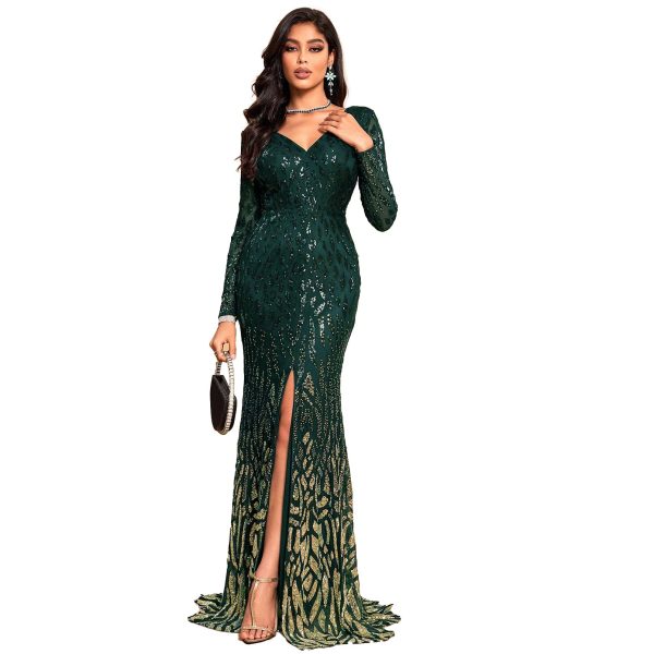 Women's Formal Sequin Bodycon Long Sleeve Prom Dresses Elegant Evening Party Maxi Dresses