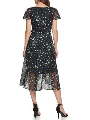 Women's Short Sleeve Asymmetrical Hem Faux Wrap Dress