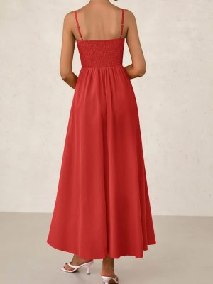 Women's 2025 Summer Maxi Dresses Beach Sundress Casual Spaghetti Strap Smocked Swing A Line Long Flowy Dress