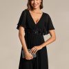Women's Cocktail Dresses V Neck A-Line Elastic High Waist Wedding Guest Evening Party Maxi Dress 02093