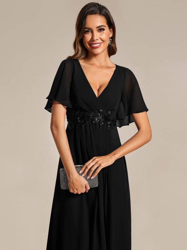 Women's Cocktail Dresses V Neck A-Line Elastic High Waist Wedding Guest Evening Party Maxi Dress 02093