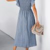 Women's Summer Dress Square Neck Striped Smocked Dress Ruffled Cap Sleeves Dress A Line Maxi Formal Dress