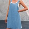 Women's Sleeveless Casual Denim Dress Crewneck Vintage Loose Jean Overall Dress with Pockets
