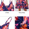 Womens Summer Dresses Floral V Neck Ruffled Hem Spaghetti Spring Casual Beach Outfits Flowy Wrap Sun Dress